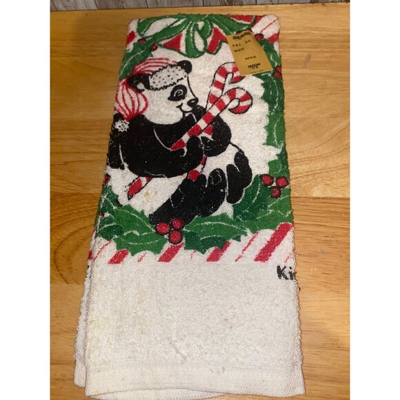 Vintage B & D Christmas Panda Bear Candy Cane Kitchen Towel - Picture 3 of 6